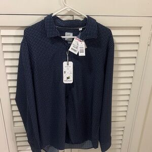 Navy Blue Patterned Button-Up Shirt